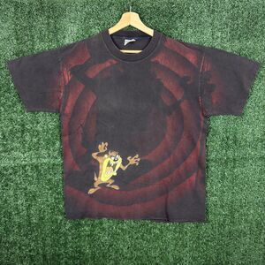 Vintage 90s Taz T Shirt Looney Tunes Men's XL All Over Print Wild Oats Graphic